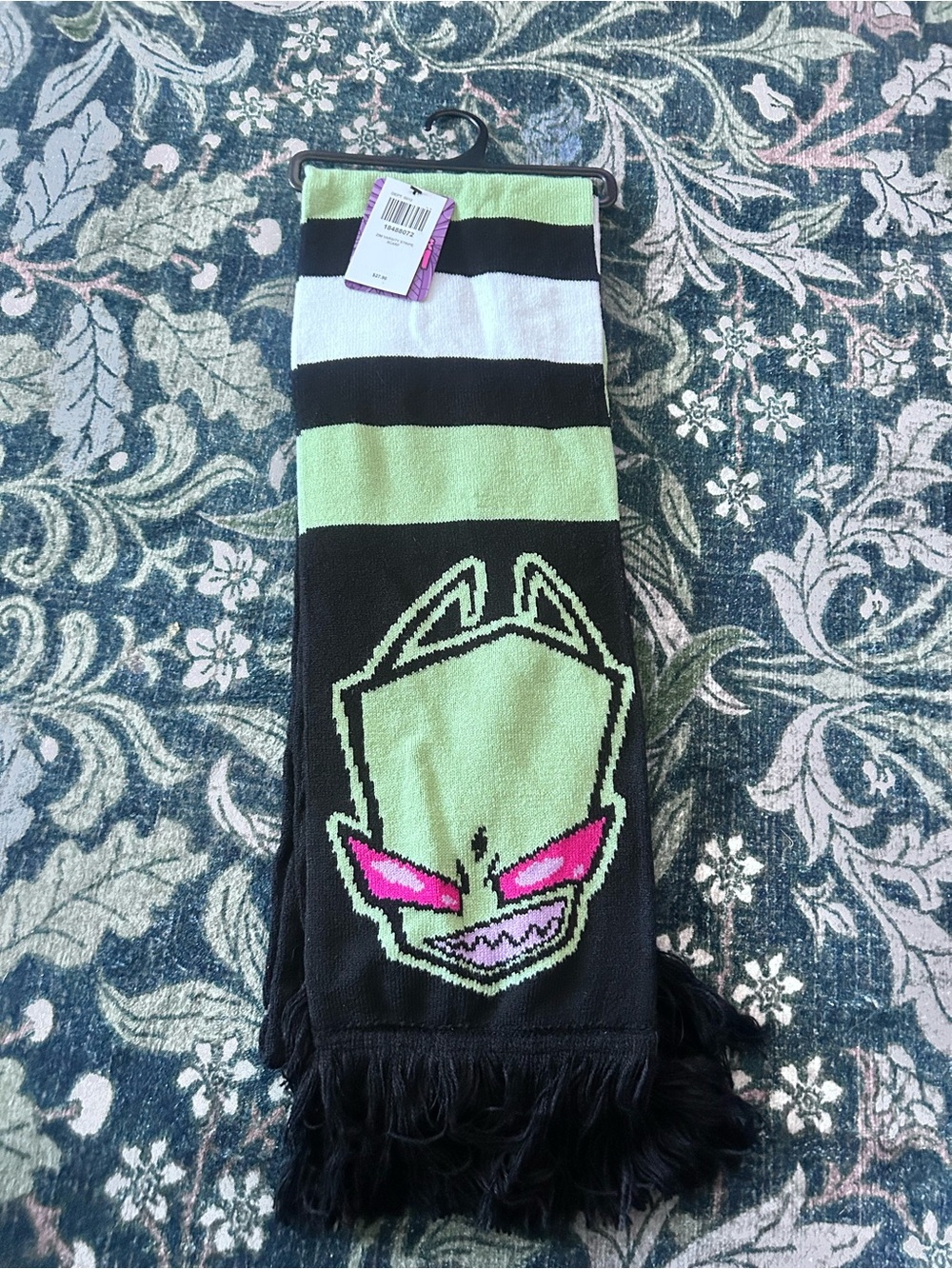 Lime Alien Face Knit Scarf Zim